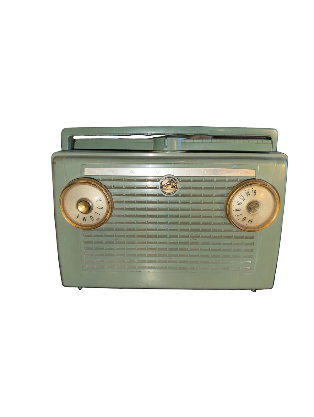RCA Portable Radio Classic Vintage Design Light Green Gold Accents Untested